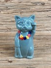 Lucky Cat Tiki Mug Ceramic Cup Blue Glaze 7  Tall 14 Oz New