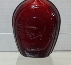 Vintage Wheaton Miniature Ruby Red Glass Corked Bottle Benjamin Franklin Image