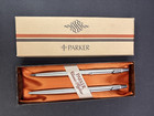 Parker Ballpoint Pen   Pencil Set Classic Flighter Matte Steel Vtg 1990s Nib