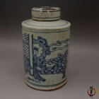 7    China Antique Old Antique Collection Late Qing Folk Kilns Blue White Lid Jar