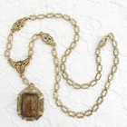 Art Nouveau Gold Filled Carved Double Face Tortoise Shell Cameo Necklace 15 5in