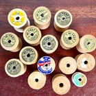 Vintage Wooden Thread Spool Lot Mixed Labels Sewing Craft Decor