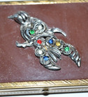Vtg Powder Mirror Compact Cosmetics Mcm Gold Tone Bird Rhinestones
