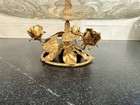 Vintage Italian Gilt Tole 2-tier Tazza Centerpiece Gold Roses Etched Glass