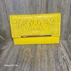 Vintage Yellow Clutch Purse W chain Shoulder Strap  Retro Pierced Design