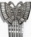 Antique Vtg Art Deco Rhodium Baguette Rhinestone Butterfly Hinged Hair Clip Comb