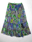 Sz Xl Boho Tiered Maxi Skirt Green Purple Abstract Peasant Festival Fairycore