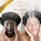 Whalelife 4 Pack Black Satin Lined Waterproof Shower Cap For Thick Hair
