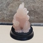 Small Pink Stone Rose Quartz Carved Elephant Statue Trunk Up