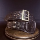 Tex Shoemaker Duty Belt Size 28  Basketweave Leather 2 25  Wide  Nickel Buckle