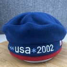 2002 Winter Olympics Team Usa Beret Hat Cap Osfm Bungee Roots Blue Fleece