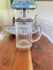 Vintage German Glass Beer Stein Pewter Hand Drawn Lid Collectible