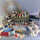 Huge Vtg Sewing Notions Lot Thread Bias Tape Embroidery Wood Spools Drawer Case