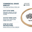 House2home 20ft Upholstery Stay Wire 16 Gauge 40 Clips Spring Stabilizing Kit