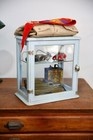 Antique Store Counter Display Case Wood Glass Shelf Blue Apothecary Cabinet