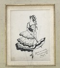 Vintage 1918 Flapper Woman Pen   Ink Sketch Drawing Artist Arthur Mayne Signed
