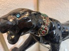 Vintage Mcm Ceramic Black Panther With Gold Details - Green Crystal Eyes 19 