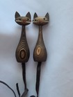 Pair Of Vintage Mcm 1960s Cryptomeria Hand Carved Wooden Cat Japan 5 