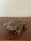 Vintage Japanese Cryptomeria Wooden Frog Toad Hand Carved Bumps 4 5 x3 75 x2 5 