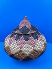Vintage African Hand Woven Round Basket With Lid Diamond Design 13   