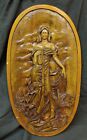 Vintage Hand Carved Wood Art Nouveau Style Wall Hanging Plaque