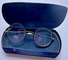Antique Wire Rim Spectacles Round Glasses W  Case Gold Tone Riding Bow 1900s