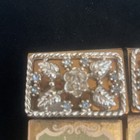 Vintage Matchbox Holders Floral Blue Rhinestones With Empty La Petite Boxes