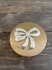 Vtg Mirror Compact Gold Case Silver Bow Powder Puff Rex Fifth Avenue Orig Box