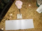 Wedding Guest Book And Pen Holder  pearls  Lace And Flowers 