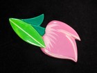Retro Pink Tulip Flower Green Leaf Acrylic Large Pin Brooch Boho