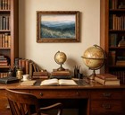 Vintage Gold Framed Wall Art Misty Blue Ridge Mountains Floral Painting Canva   