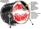 Vinyl Decal Skin For 24  Bass Kick Drum Head Big Kiss Red On White