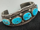 1970 s Heart L Hallmark Navajo 42g Old Pawn Turquoise Sterling Silver Bracelet