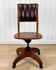 Antique Traditional Oak   Scalloped Leather Swivel Library Desk Chair