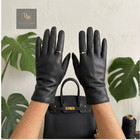 Women s Black Genuine Leather Gloves Vintage 90s Driving Winter Ruffled Cuff
