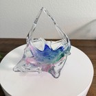 Murano Hand Blown Stretched Art Glass Basket- Italy Multi Colored