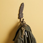 Cast Iron Feather Wall Hook Key Towel Coat Hanger Antique Style Rustic Brown