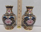 Matching Pair Of Chinese Cloisonn   Enamel Vases Flowers 6 