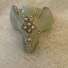 Elephant Ring Light Green Enamel Metal Star Rhinestones Head Eyes Trunk Stretch