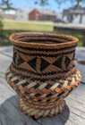Hand Woven Small Wicker Rattan Basket Multi Color Orange Brown Cream Vintage Wow