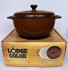 Vtg Lodge Color Brown Ombr   6 Qt Enamel Cast Iron Dutch Oven Boxed Oven Safe