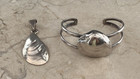 Vintage Mexican Taxco  Sterling 925 Seashell Cuff Bracelet   Pendant  Jewelry