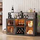 Wine Bar Cabinet Home Mini Coffee Bar Cabinet With Led Lights And Power Outlets