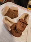 Women   s Brown Suede Moccasin Slippers Faux Fur Lined Slip-on Bow Us 7
