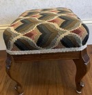 Small Vtg Needlepoint Foot Rest Stool W  Cabriole Legs-sturdy  Clean-euc
