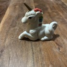 Vintage Porcelain Unicorn With Rainbow Mane Figurine  3    Tall 3 5    Wide