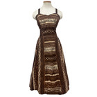 Vintage 1950s Nani Of Hawaii Brown Hawaiian Abstract Print Tiki Midi Dress
