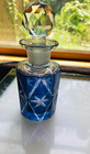 Antique Cobalt Blue Perfume Bottle Cut To Clear Glass 5  Exceptional Crystal