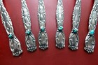 6 Vintage Spoons 900 Silver Mounted Un-cut Stones Local Collectible Estate Set