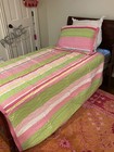 Rare New  Pottery Barn Kids Capri Stripe  twin Quilt Comforter Pink Green Stripe